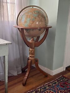 Large Vintage Cram S Imperial World Globe Powell Wooden Stand Local Pickup