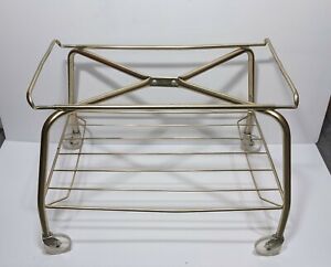 No Tray Vintage Mid Century Modern Retro Gold Metal Rolling Bar Serving Cart