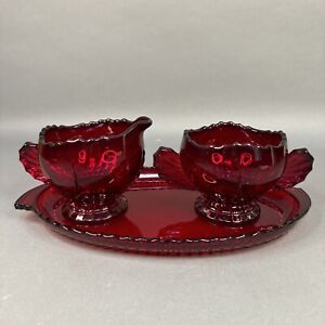 Martinsville Radiance Ruby Red Creamer And Sugar With Tray