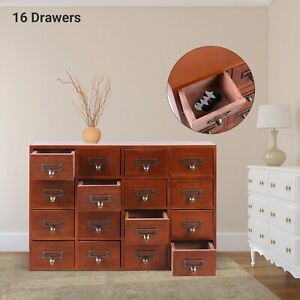 16 Drawers Vintage Wood Medicine Cabinet Apothecary Storage Box Organizer Case