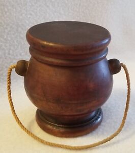 Late 19th Century Turned Treen Ware Covered Container Original Finish Pease Type