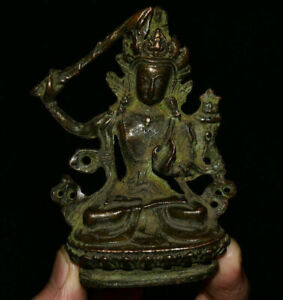 8cm Old Tibetan Copper Buddhism Wenshu Manjushri Wisdom Sword Sculpture