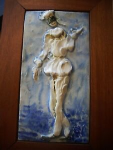 Vtg Italian Classic Made Italy Ceramic Harlequin Framed Raised Relief Tile Italy