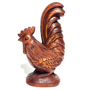 Chinese Cock Hand Carved Boxwood Figurine Carving Pretty Rooster Statue Figure