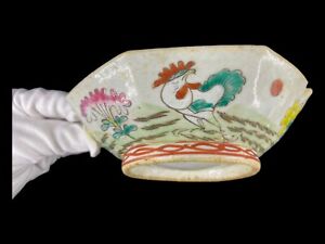 Asian Antique Chinese Famille Floral Rooster Chicken Porcelain Bowl