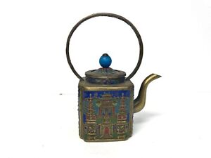 Vintage Antique Champleve Enamel On Brass Chinese Teapot