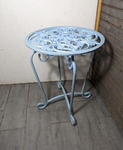 Vintage French Victorian Cast Wrought Iron Round Folding Plant Stand Table