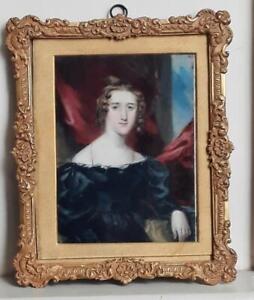 Exquisite Regency Miniature Portrait Of Thomasina Matthews In Gilt Metal Frame
