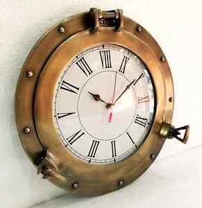 Antique Marine Brass Ship Porthole Clock Nautical Wall Clock Home Decorative 12 