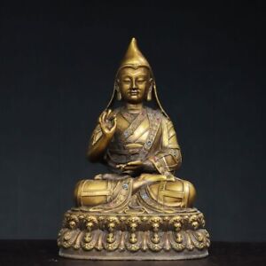 8 7 Antique Tibet Tibetan Buddhism Temple Bronze Gilt Tsongkhapa Buddha Statue