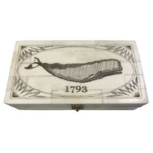 Whale Jewelry Trinket Box Antique Vintage Style Scrimshaw Bone Nautical Decor