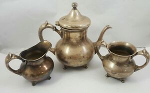 Antique Silver Plated Copper Coffee Pot Creamer Sugar Bowl Meridan B Canada