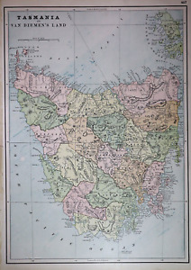 1892 Cram S Atlas Map Tasmania Or Van Diemen S Land Lg13x17 424