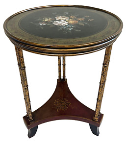 Drexel Heritage Regency Faux Bamboo Floral And Gilt Side Table