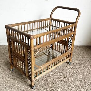 Boho Chic Bamboo Rattan And Glass Two Tier Bar Cart