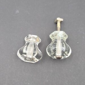 Lot Of 2 Vintage Clear Glass Threaded Knobs Drawer Pulls Salvage 1 1 8 