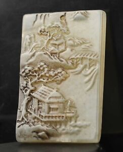 China Old Natural Jade Hand Carved Statue Flower Landscape Pendant