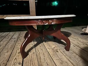 Late 20th Century Cherry Lyre Coffee Table With Italian Marble Top