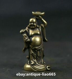 47mm Small Curio Chinese Bronze Buddhism Maitreya Buddha Yuanbao Wealth Pendant