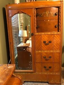 Mid Century Waterfall Bedroom Furniture 4 Post Bed Armoire Chest Night Stand