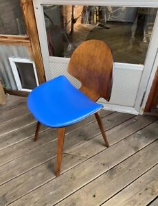 Mid Century Modern Chair Blue Plycraft Upholstered Wood Chair June 30 1965 