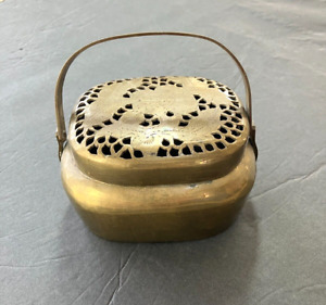 Antique Chinese Brass Hand Warmer Pierced Cover With Floral Design
