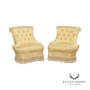 Karges French Traditional Pair Of Tufted Slipper Chairs