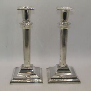Vintage Silver Plated Candlestick Holders Corinthian Column Design Pair