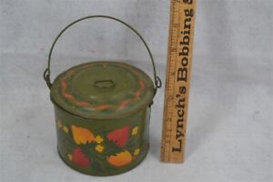 Antique Tin Pail Miniature Berry Bucket 3 X 4 Painted Decorated Original 1800s