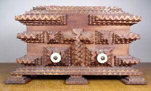 1890 Tramp Art Sewing Box Signed Provenance Fine Condition Boston Primitive 