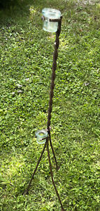 Antique Lightning Rod With Hand Blown Glass 38 Twisted Copper Or Cast Iron Vtg