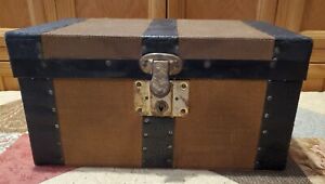 Antique Steamer Doll Treasure Chest Trunk 14 Flat Top Eagle Lock