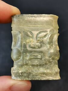 Chinese Jade God Face Figurine Shijiahe Culture Carving Human Face Pendant 