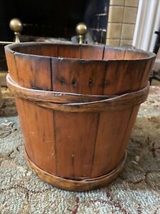 Primitive Antique Rustic Wooden Sap Maple Bucket Wood Banded Handmade Pail 
