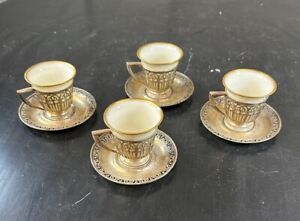 1920 S Lenox Bone China And Sterling Silver Demitasse Cups Saucer Set Of 4 