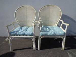 2 Rattan Chairs Chinoiserie Chinese Chippendale Bohemian Boho Beach Armhairs