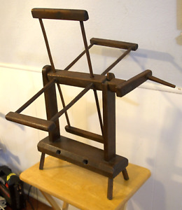 Antique Wooden Yarn Winder Spinner Blacksmith S Nail Through Handle