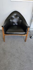 Vintage Milo Thayer Coggin Mid Century Modern Danish Wood Leather Chair