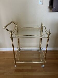 Hollywood Regency Faux Bamboo 2 Tiered Brass Bar Cart