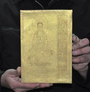 Tibet Buddhism Temple Bronze Gilt Shakyamuni Buddha Statue Through Book Books