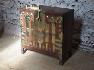 Rare Early 19c Chinese Desk 33 X16 X 34 Brass Bound 3 Drawers Excellent Cond 