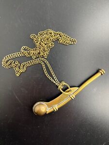 Vintage Brass Ship Boatswain Bosun S Pipe Whistle 4 5 With Long Chain