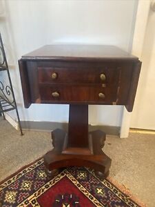 Small Empire 2 Drawer Drop Leaf Side Table With Great Wood Grain Ball Feet 
