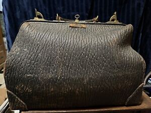 Antique Walrus Leather Doctors Dentists Medical Bag Key Included