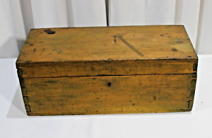 1800 S Wooden Document Box Yellow Paint Decorated American Made 15 Long