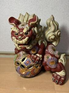 Ornament Kutani Ware Red Lion Lucky Charm Talisman Japanese Antique 10 6inch