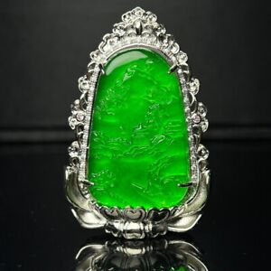 Certified Natural High Ice Jade Jadeite Landscape Amulet Pendant Necklaces 