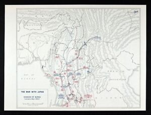 Wwii Map Japan War Japanese Invasion Of Burma Rangoon Mandalay Jan May 1942