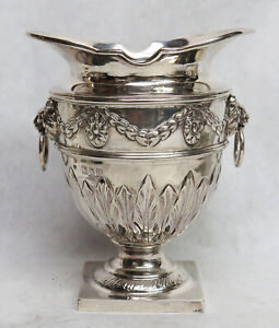 1896 London Sterling Silver Pedestal Lion Handle 5 Vase