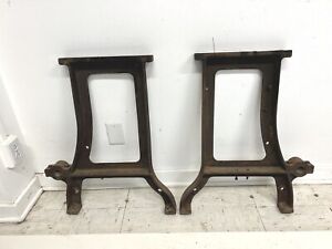 Vintage Industrial Table Legs Cast Iron Metal Work Bench Ends Machine Age Dining